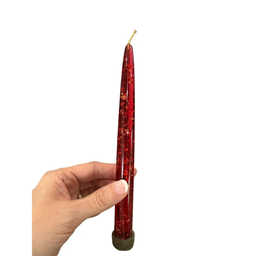 Vintage Red Lucite Taper Candle Christmas MCM Decoration Glitter Foil Acrylic 8
